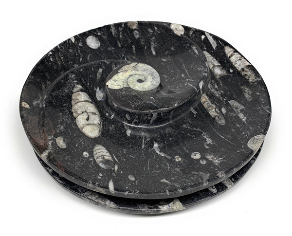 1128g, 2pcs Set,7" Fossils Orthoceras Bowls Round Ammonite Ring @Morocco,B8827