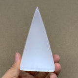 307g, 4"x2.2" White Selenite/Satin Spar Pyramid Crystal @Morocco, B24168