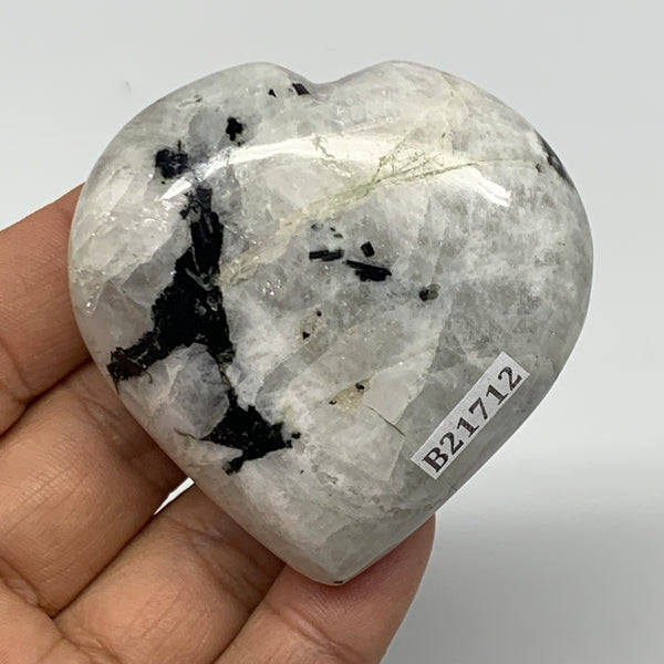 115.1g, 2.3"x2.3"x1", Rainbow Moonstone Heart Crystal Gemstone @India, B21712