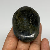 75.4g,2.6"x1.7"x0.6", Labradorite Palm-stone Tumbled Reiki @Madagascar,B17812