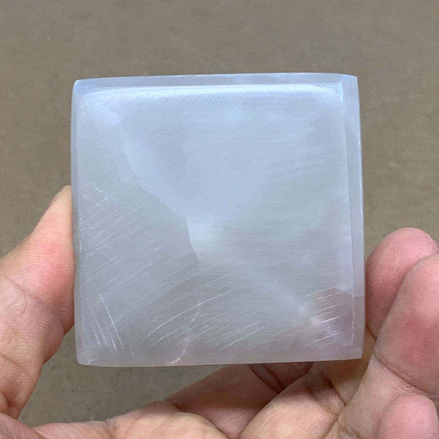 307g, 4"x2.2" White Selenite/Satin Spar Pyramid Crystal @Morocco, B24168