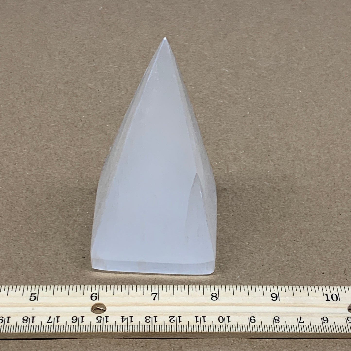 307g, 4"x2.2" White Selenite/Satin Spar Pyramid Crystal @Morocco, B24168