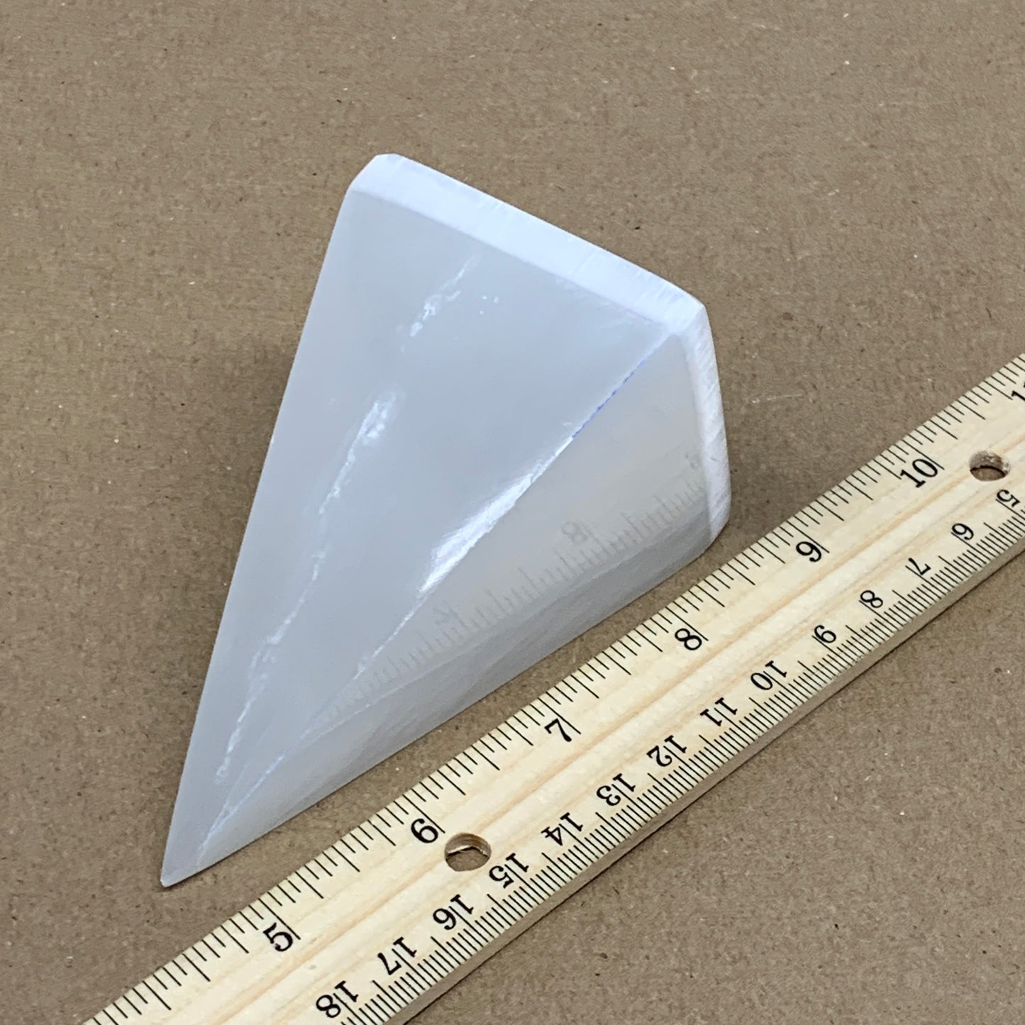 307g, 4"x2.2" White Selenite/Satin Spar Pyramid Crystal @Morocco, B24168