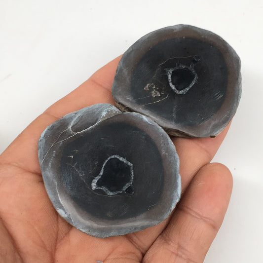 1 Pair,77.7g,1.9"x1.6" Natural Unique Septarian Nodules Slabs @Morocco,MF3678