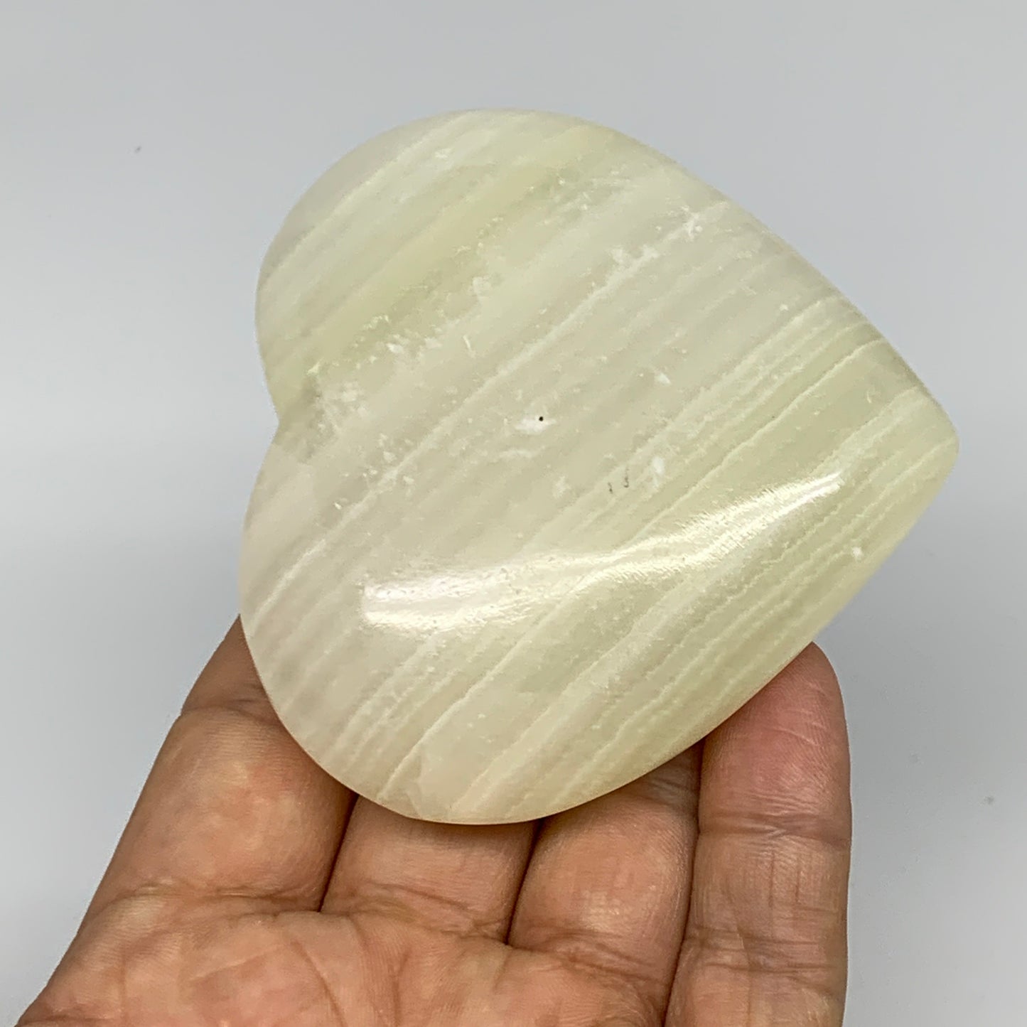 201.6g, 2.8"x3"x1.1" Natural Green Onyx Heart Polished Healing Crystal, B26610
