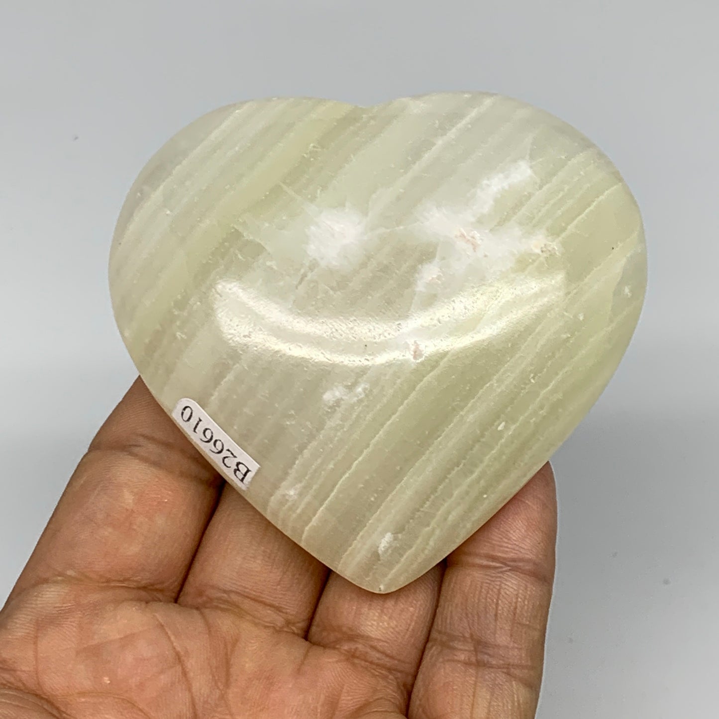 201.6g, 2.8"x3"x1.1" Natural Green Onyx Heart Polished Healing Crystal, B26610