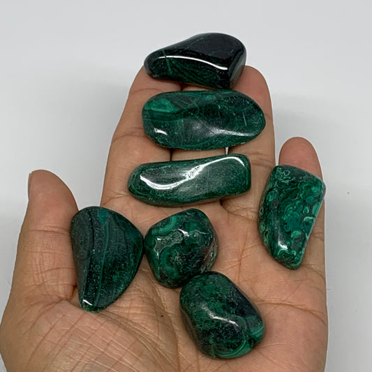 138.3g, 0.8"-1.6",7pcs, Natural Small Malachite Tumbled Polished Gemstone, B1857