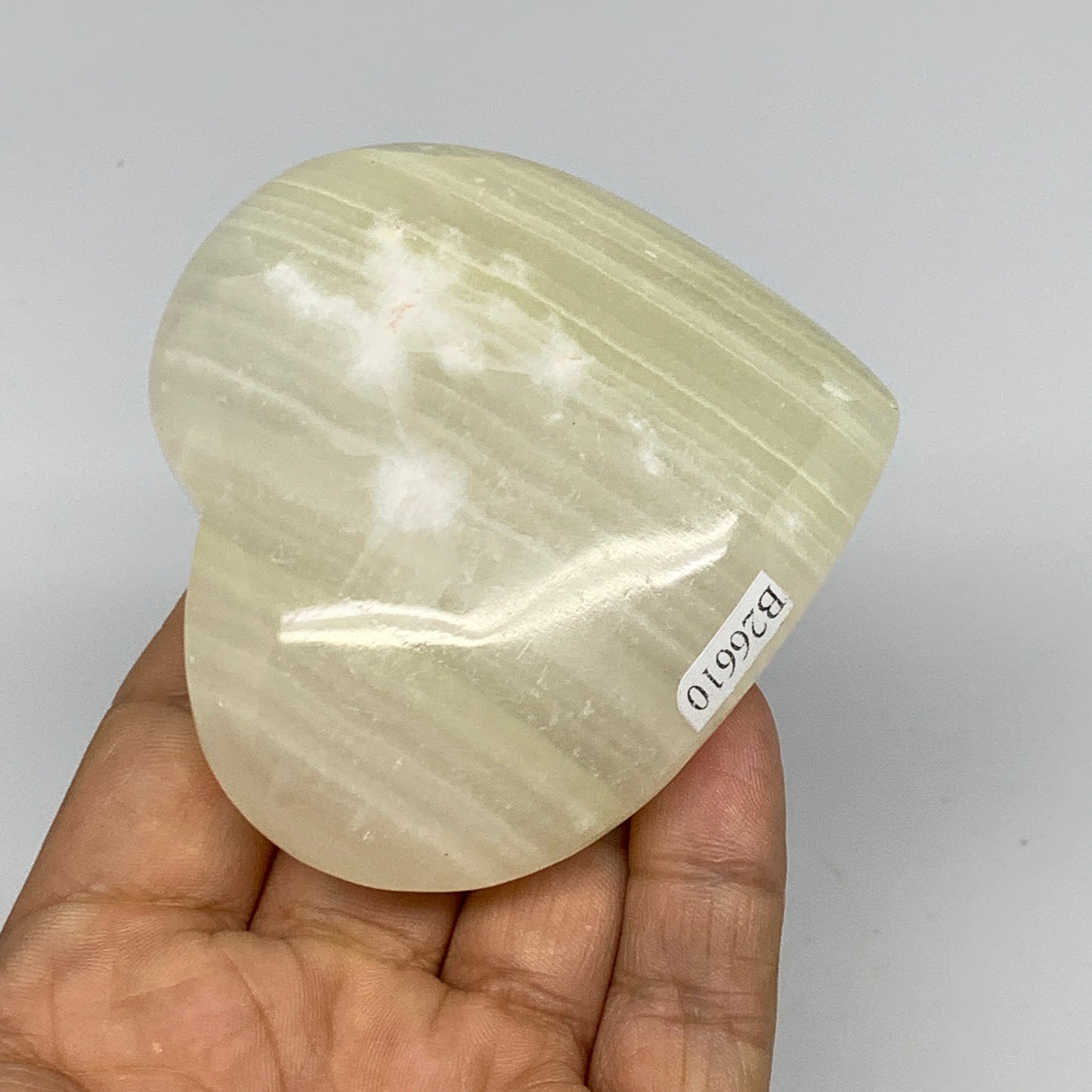 201.6g, 2.8"x3"x1.1" Natural Green Onyx Heart Polished Healing Crystal, B26610