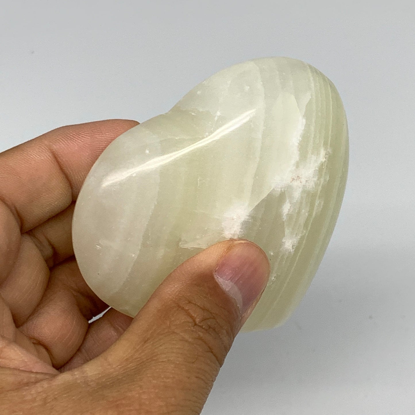 201.6g, 2.8"x3"x1.1" Natural Green Onyx Heart Polished Healing Crystal, B26610