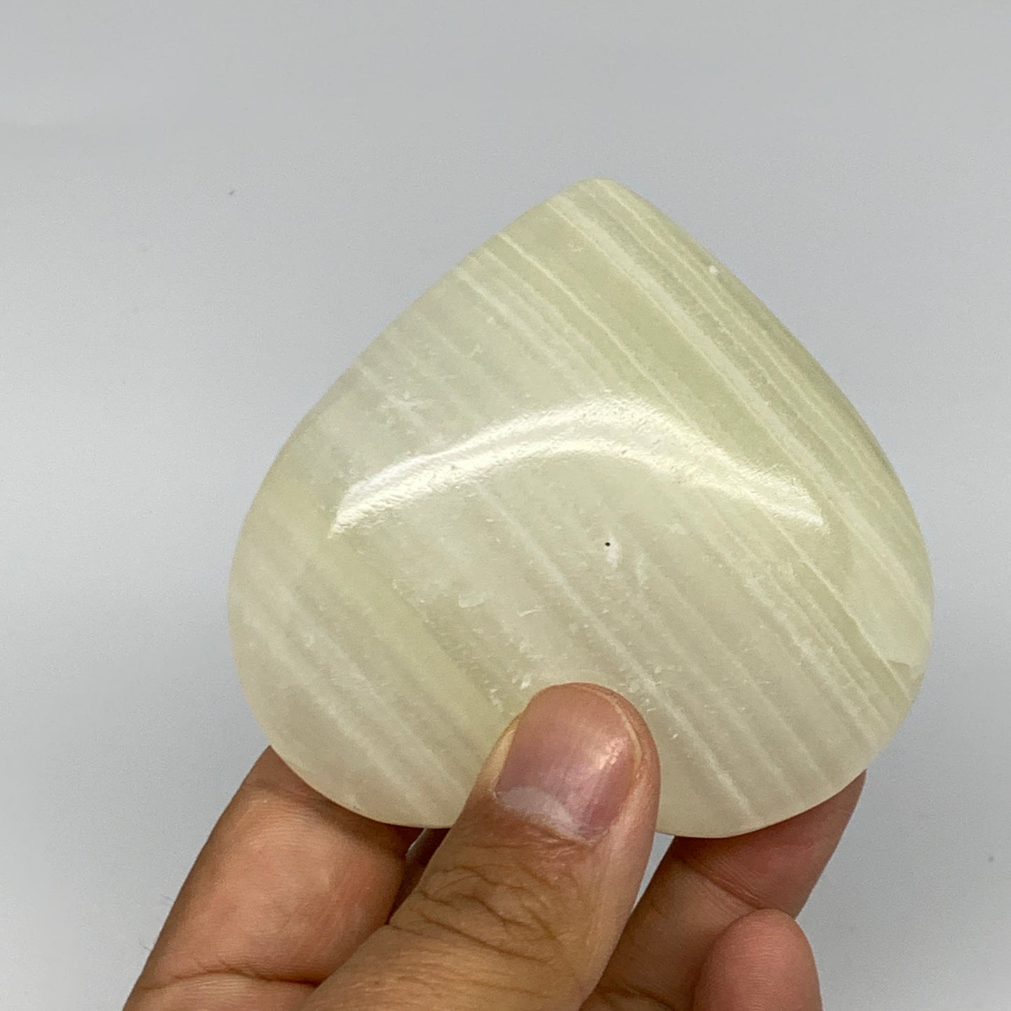 201.6g, 2.8"x3"x1.1" Natural Green Onyx Heart Polished Healing Crystal, B26610