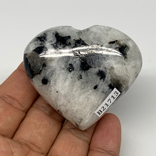 97.2g, 2"x2.3"x0.9", Rainbow Moonstone Heart Crystal Gemstone @India, B21713