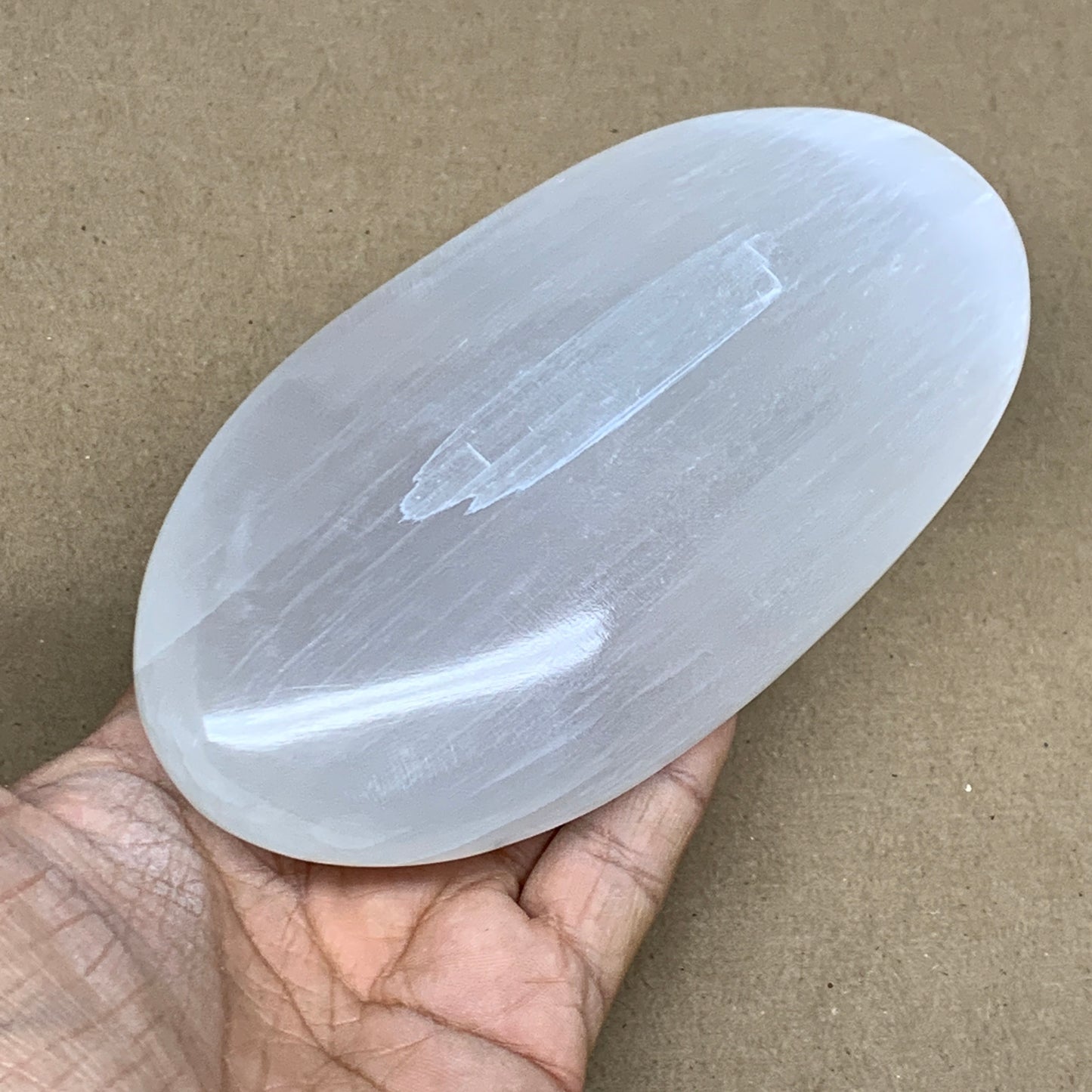 493g, 5.8"x3"x1.3", White Selenite Palmstone Crystal Pillow Reiki Morocco, B1290