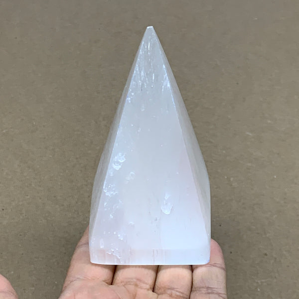 295g, 3.9"x2.3" White Selenite/Satin Spar Pyramid Crystal @Morocco, B24170