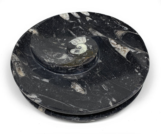 1024g, 2pcs Set,7" Fossils Orthoceras Bowls Round Ammonite Ring @Morocco,B8830