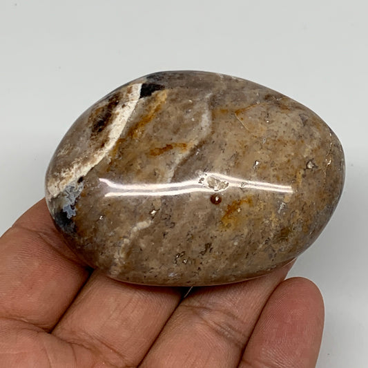 75.2g, 2.4"x1.8"x0.9", Natural Black Opal Crystal PalmStone Polished Reiki,B9680