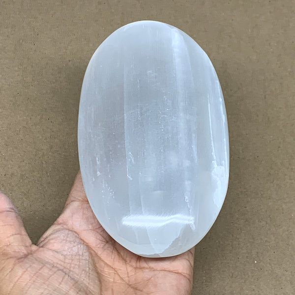 553g, 6"x3.2"x1.4", White Selenite Palmstone Crystal Pillow Reiki Morocco, B1290