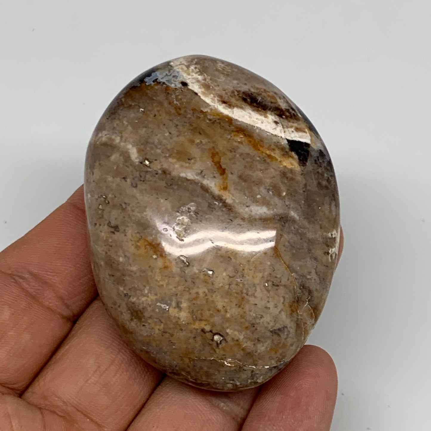 75.2g, 2.4"x1.8"x0.9", Natural Black Opal Crystal PalmStone Polished Reiki,B9680