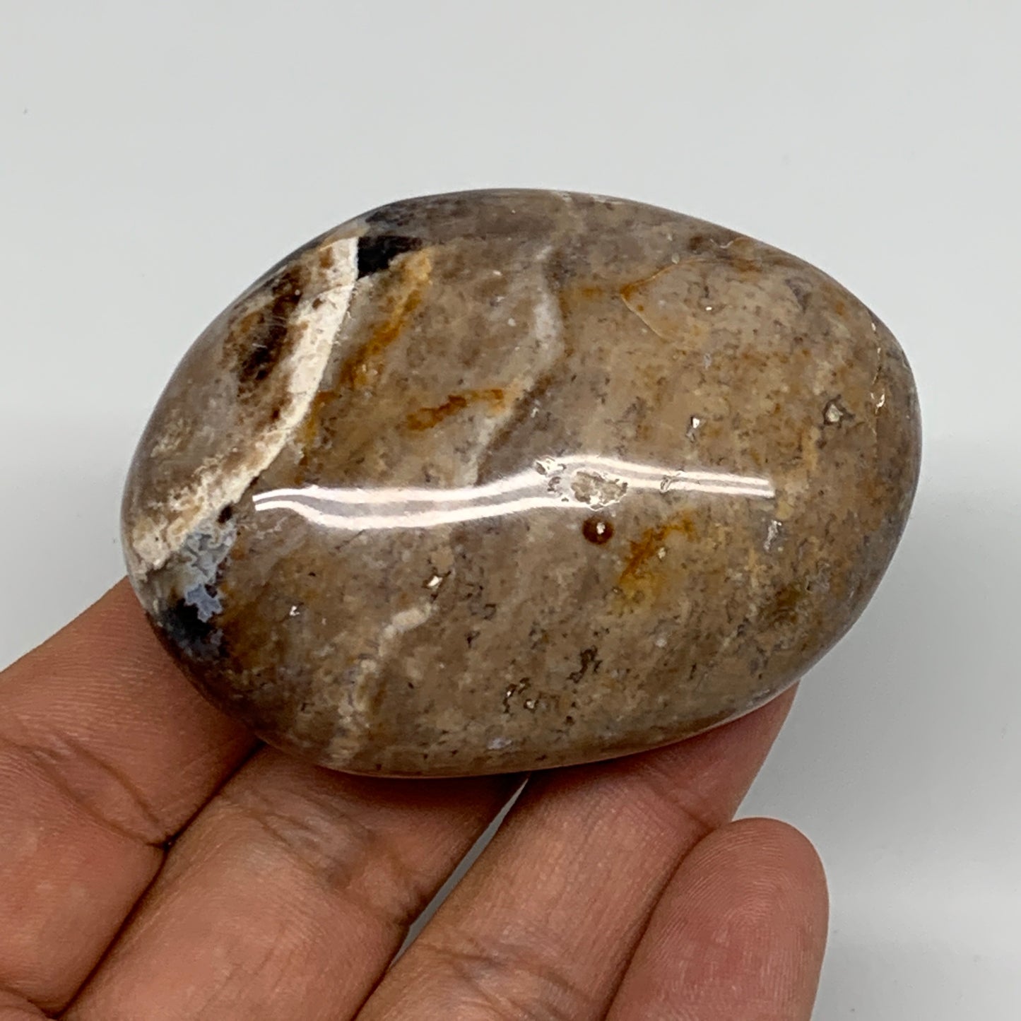 75.2g, 2.4"x1.8"x0.9", Natural Black Opal Crystal PalmStone Polished Reiki,B9680