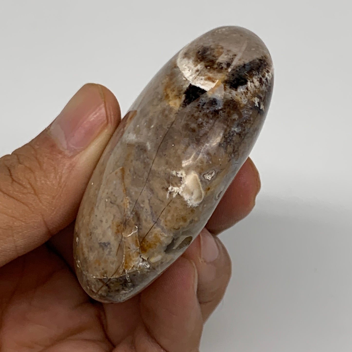 75.2g, 2.4"x1.8"x0.9", Natural Black Opal Crystal PalmStone Polished Reiki,B9680