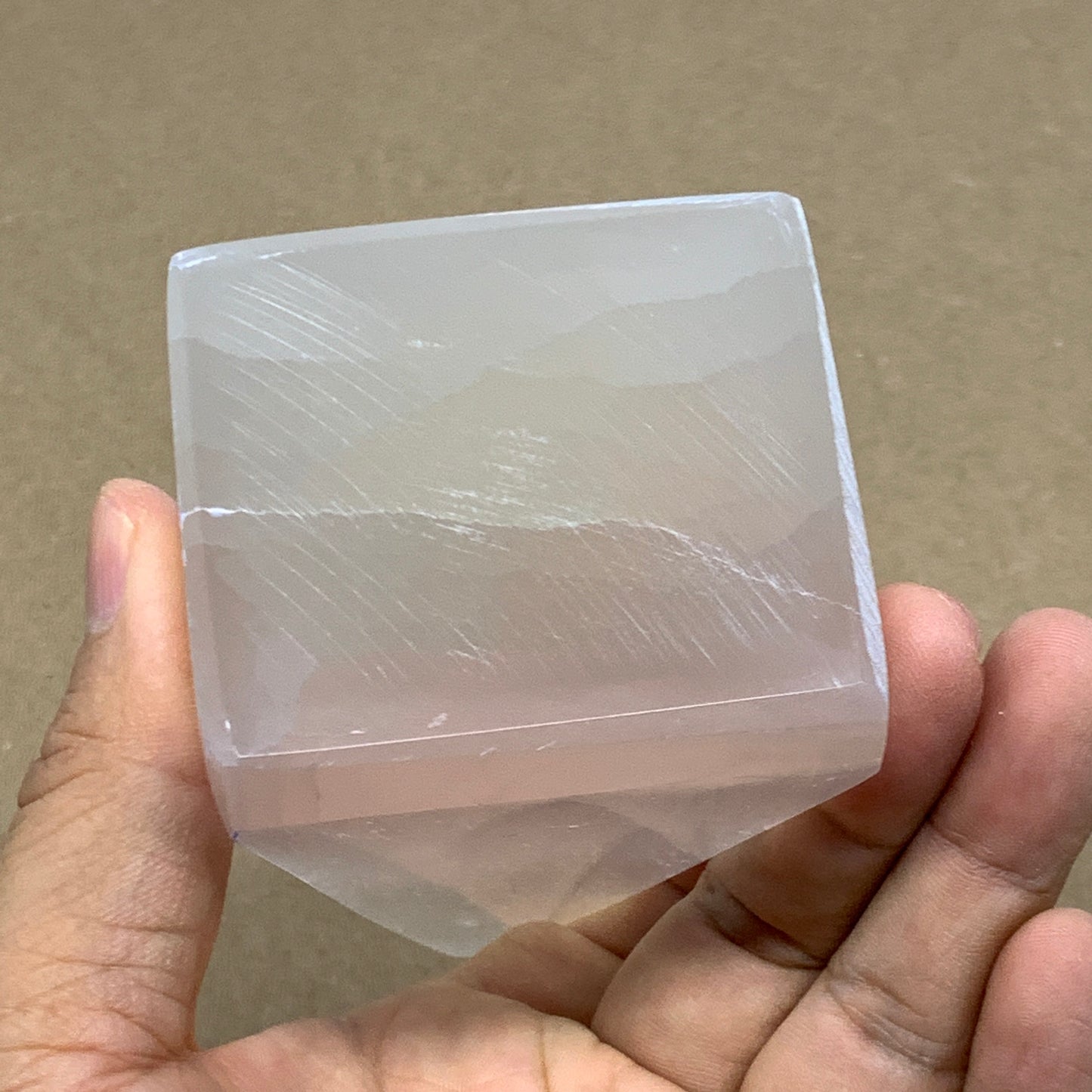 345g, 3.9"x2.5" White Selenite/Satin Spar Pyramid Crystal @Morocco, B24171