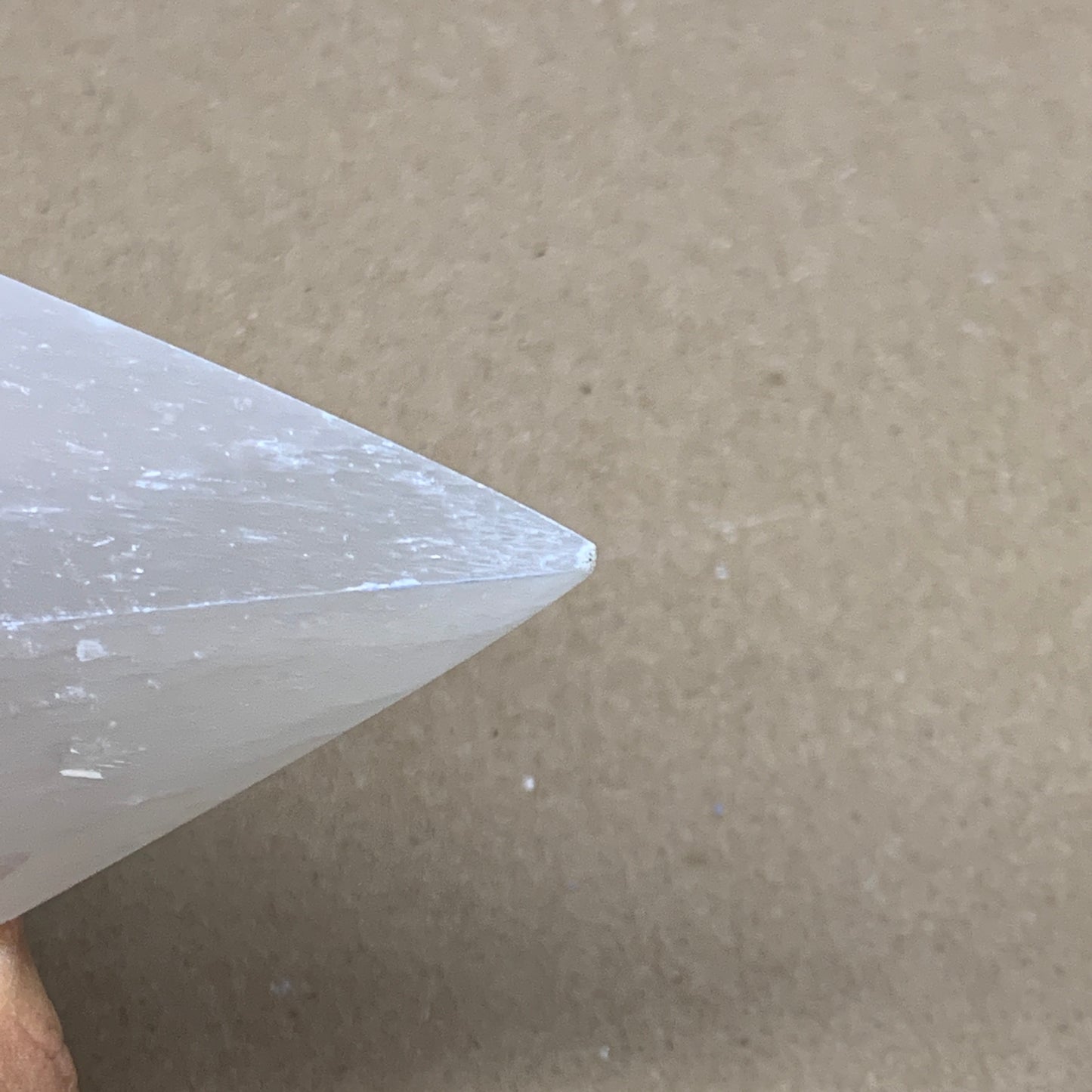 345g, 3.9"x2.5" White Selenite/Satin Spar Pyramid Crystal @Morocco, B24171