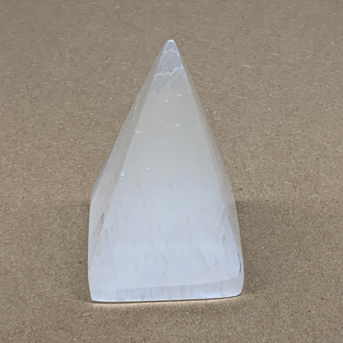 345g, 3.9"x2.5" White Selenite/Satin Spar Pyramid Crystal @Morocco, B24171