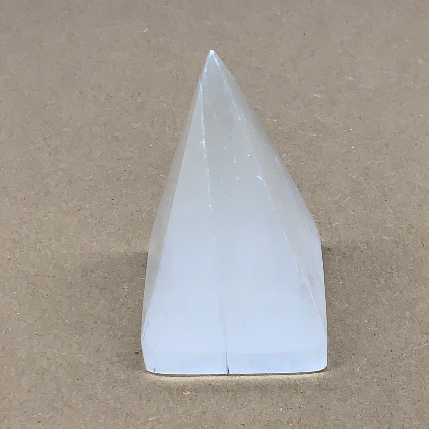 345g, 3.9"x2.5" White Selenite/Satin Spar Pyramid Crystal @Morocco, B24171