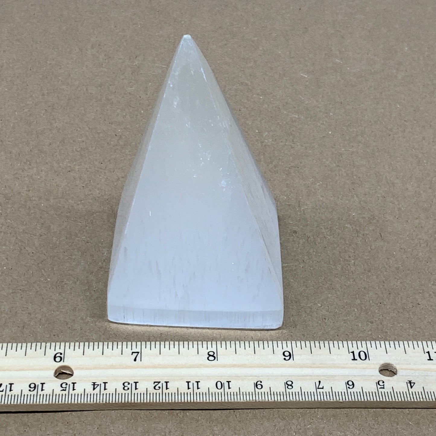 345g, 3.9"x2.5" White Selenite/Satin Spar Pyramid Crystal @Morocco, B24171