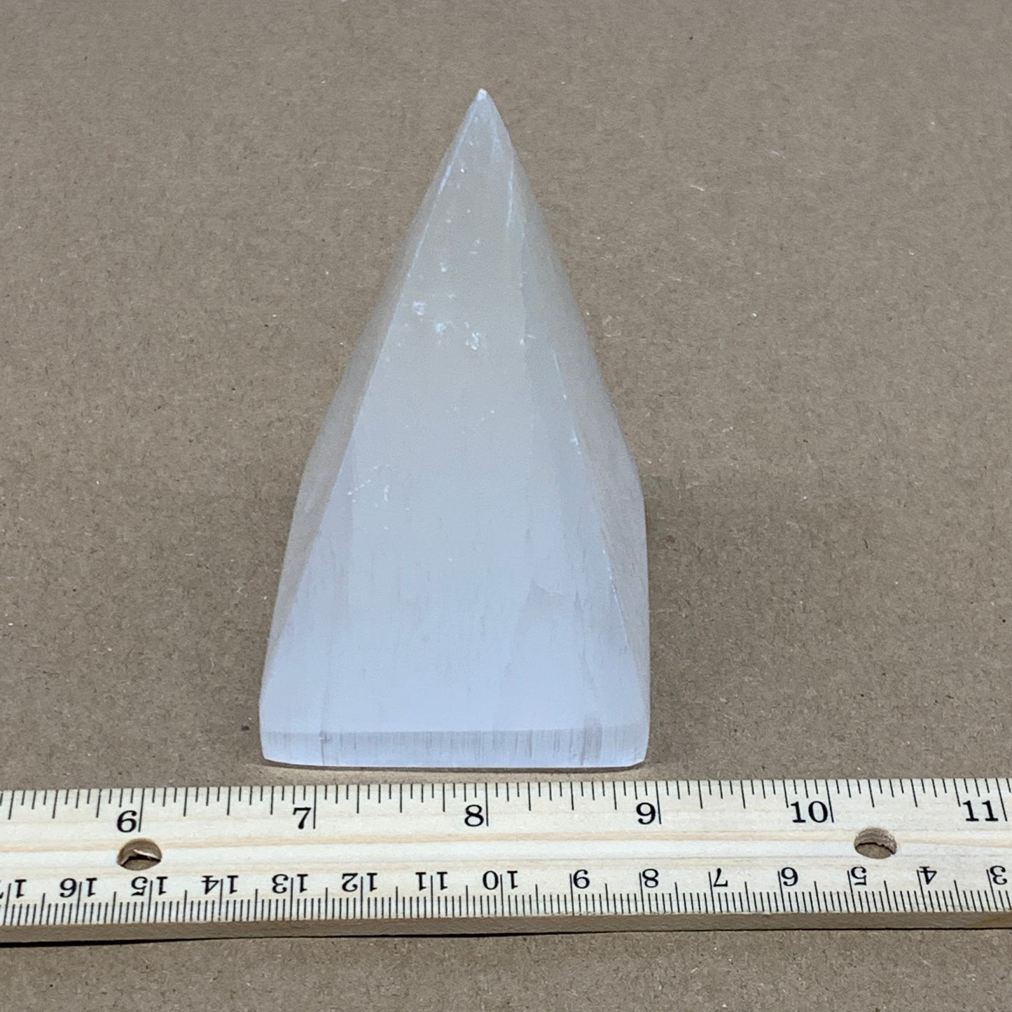 345g, 3.9"x2.5" White Selenite/Satin Spar Pyramid Crystal @Morocco, B24171