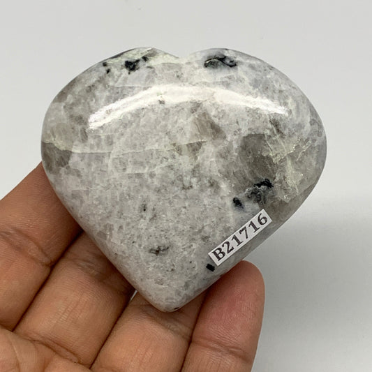 109.6g, 2.3"x2.5"x0.9", Rainbow Moonstone Heart Crystal Gemstone @India, B21716