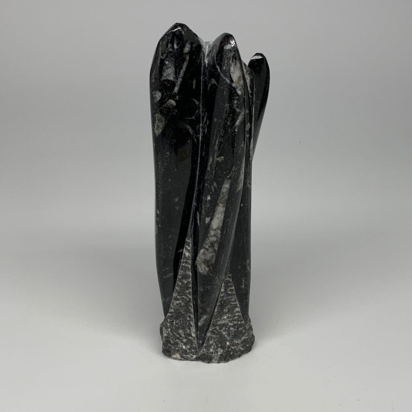 1100g, 8"x2.5"2.6" Black Fossils Orthoceras Sculpture Tower @Morocco, B23408
