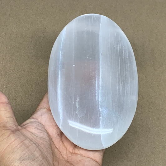 548g, 5.8"x3.4"x1.3", White Selenite Palmstone Crystal Pillow Reiki Morocco, B12