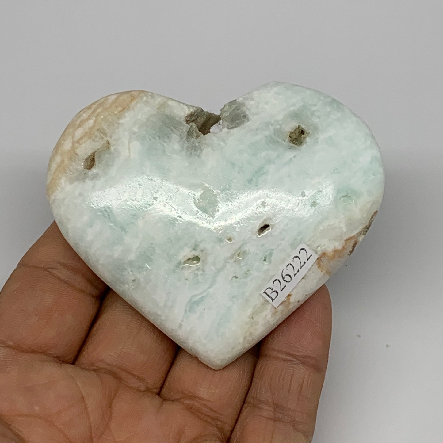 125.5g, 2.4"x2.9"x0.8" Caribbean Calcite Heart Gemstones @Afghanistan,B26222
