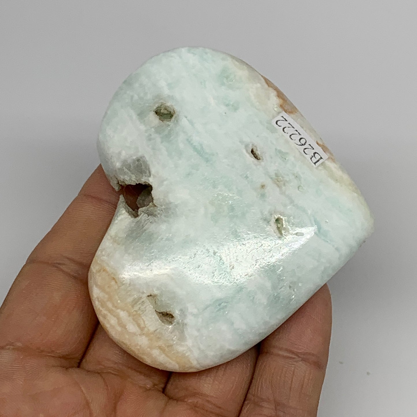 125.5g, 2.4"x2.9"x0.8" Caribbean Calcite Heart Gemstones @Afghanistan,B26222