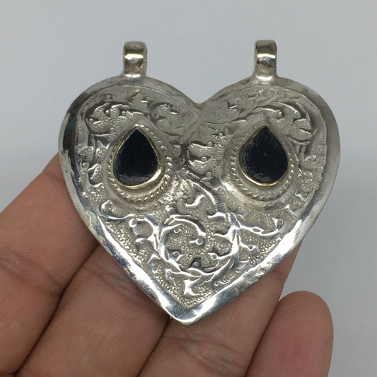 1pc,2.3"x2.1"x0.4",Turkmen Pendant Black Carnelian Heart Shape Statement,TN673