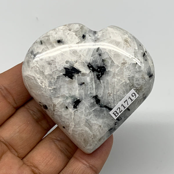 146.1g, 2.4"x2.4"x1.1", Rainbow Moonstone Heart Crystal Gemstone @India, B21719