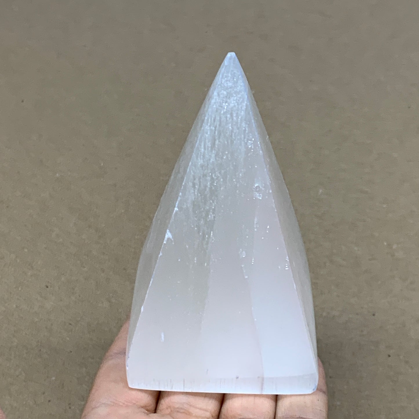 291g, 3.9"x2.2" White Selenite/Satin Spar Pyramid Crystal @Morocco, B24175