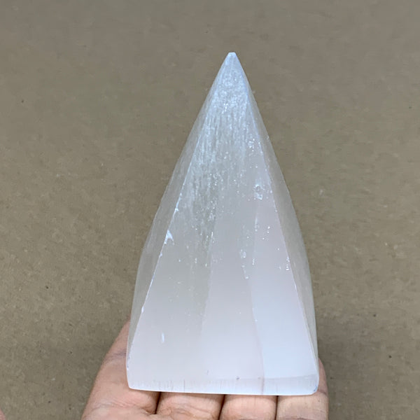 291g, 3.9"x2.2" White Selenite/Satin Spar Pyramid Crystal @Morocco, B24175