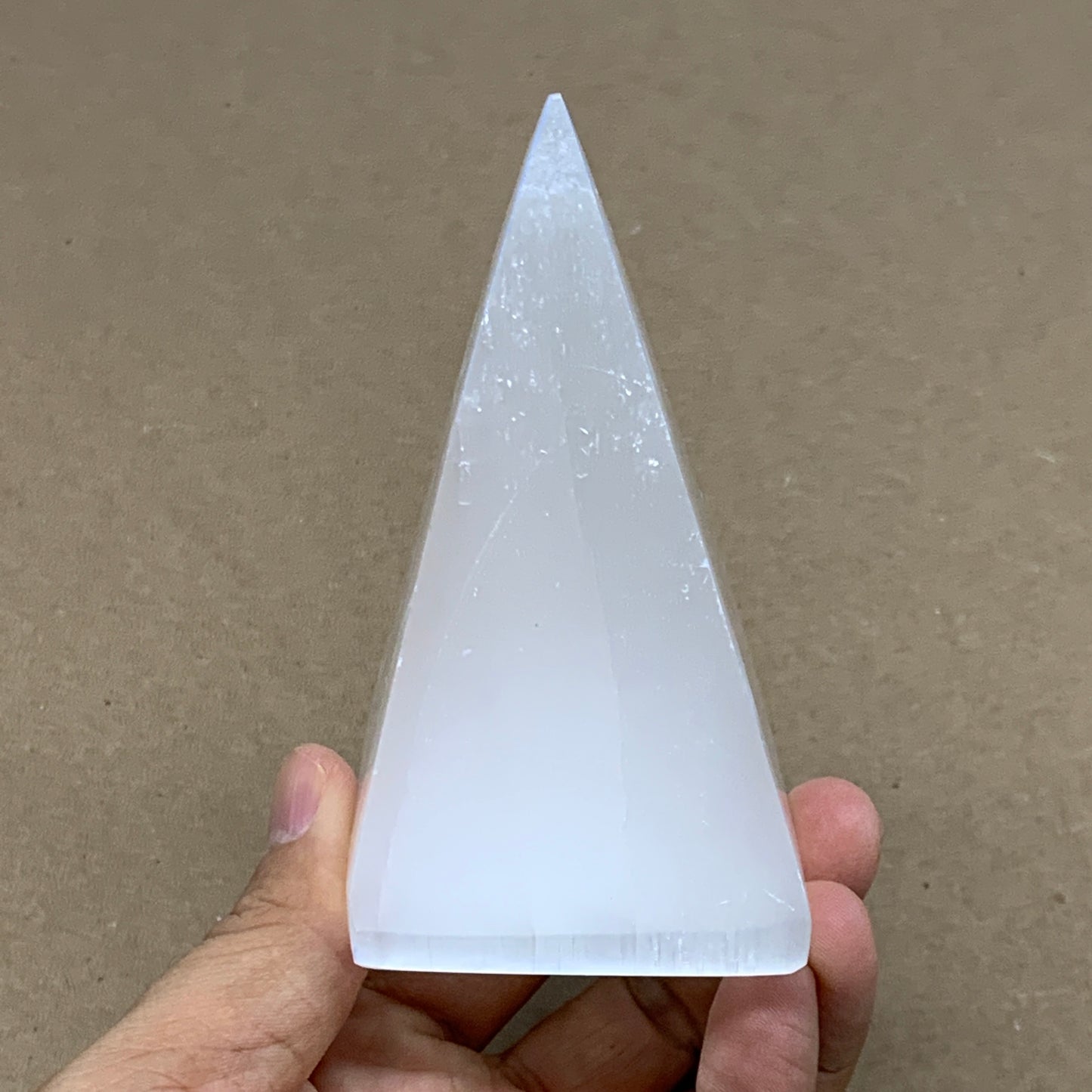 291g, 3.9"x2.2" White Selenite/Satin Spar Pyramid Crystal @Morocco, B24175