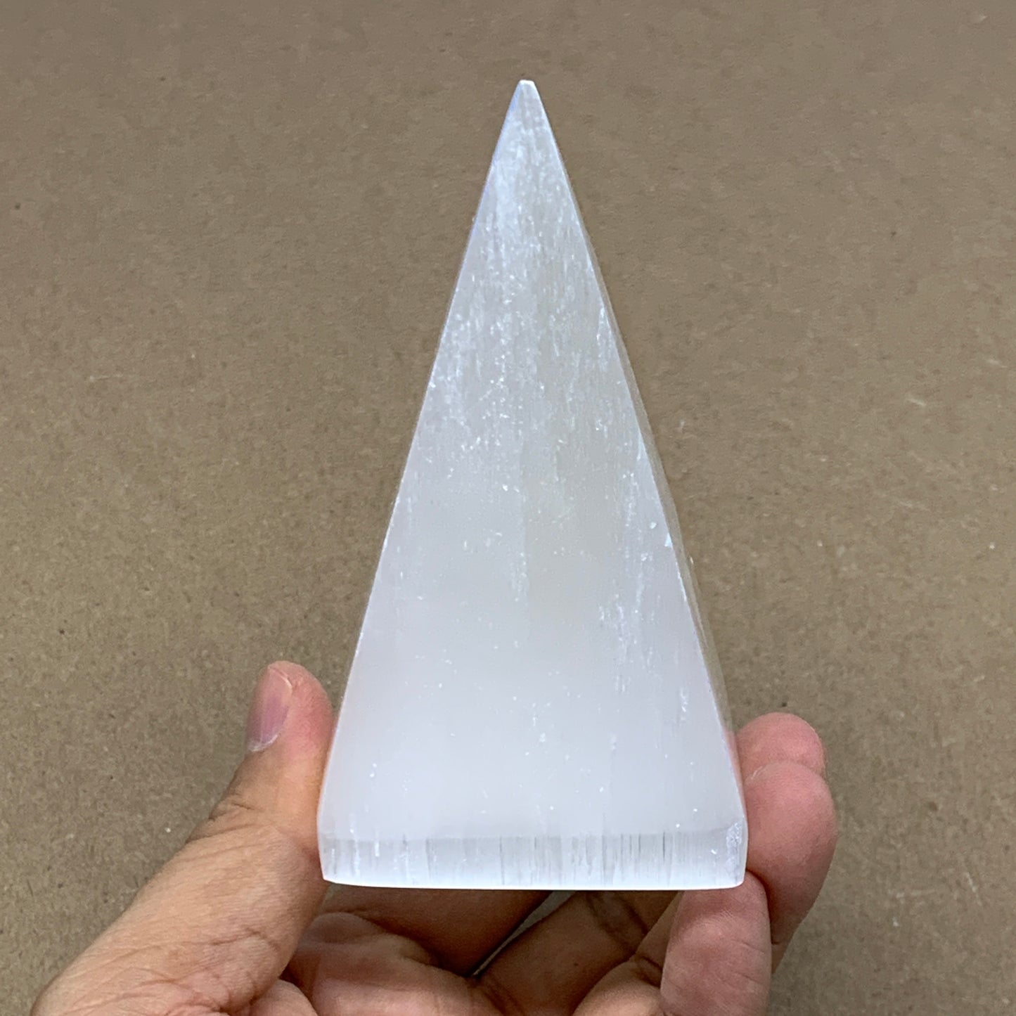 291g, 3.9"x2.2" White Selenite/Satin Spar Pyramid Crystal @Morocco, B24175