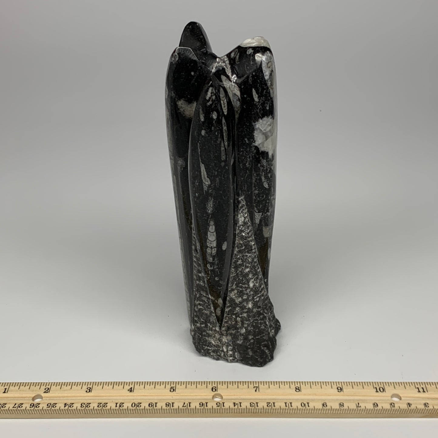 1140g, 8.25"x2.5"2.5" Black Fossils Orthoceras Sculpture Tower @Morocco, B23411