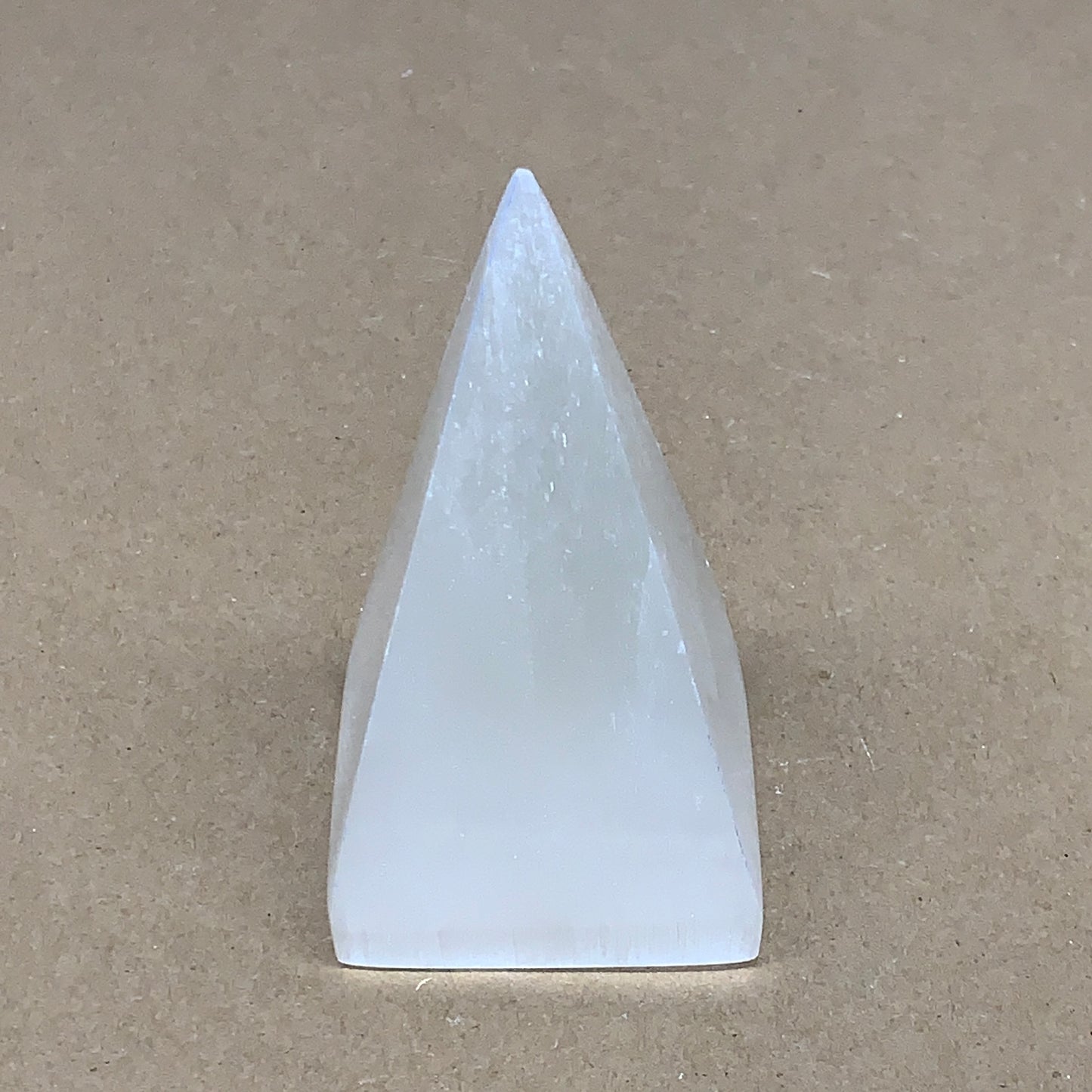 291g, 3.9"x2.2" White Selenite/Satin Spar Pyramid Crystal @Morocco, B24175