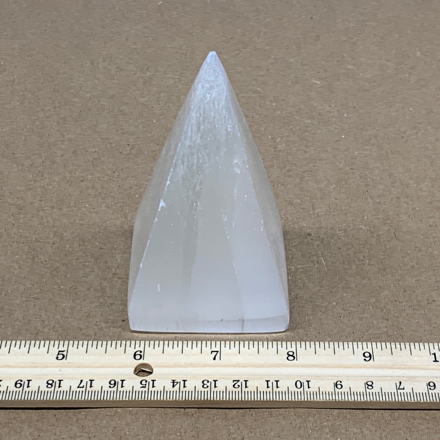 291g, 3.9"x2.2" White Selenite/Satin Spar Pyramid Crystal @Morocco, B24175