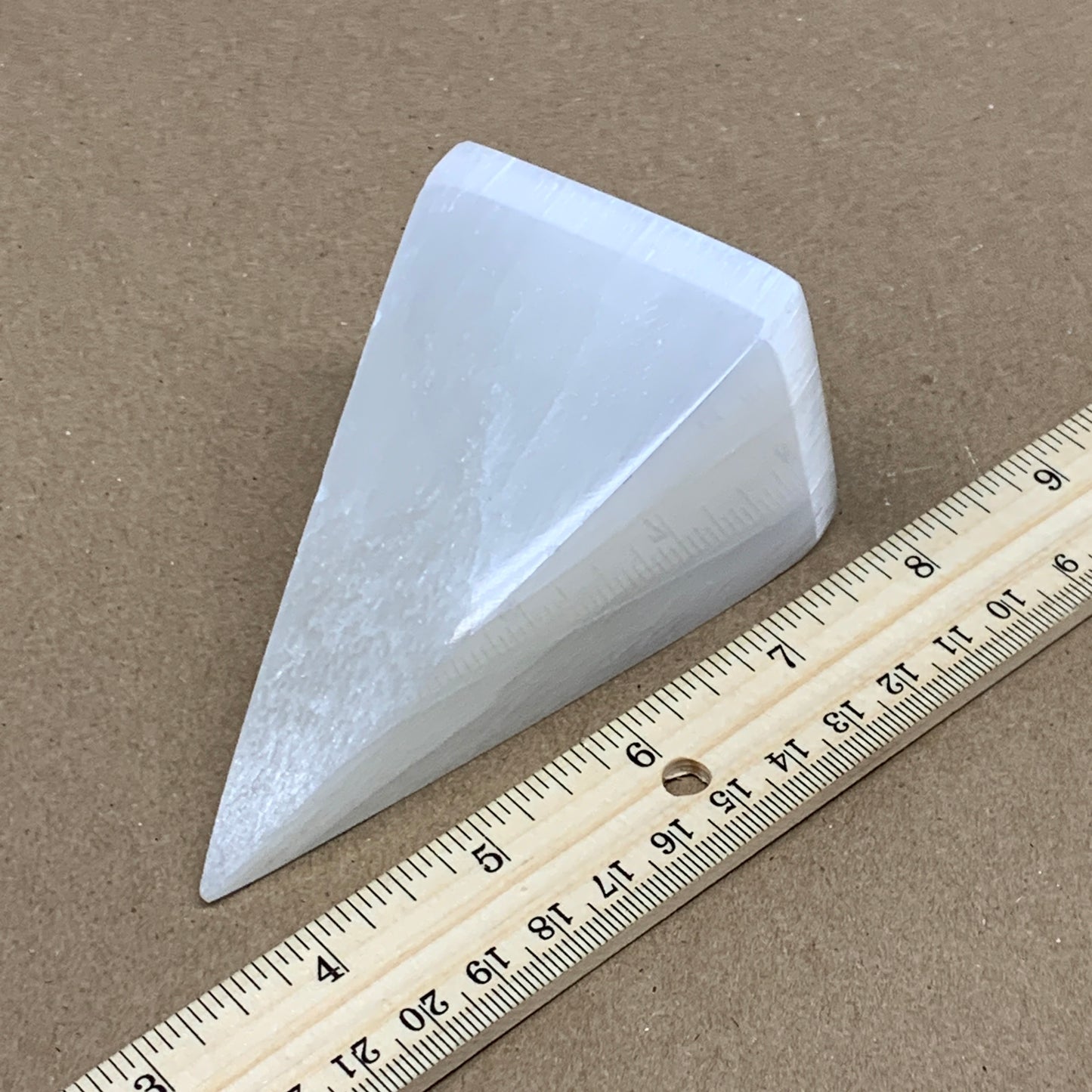 291g, 3.9"x2.2" White Selenite/Satin Spar Pyramid Crystal @Morocco, B24175