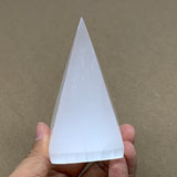 263g, 3.8"x2.2" White Selenite/Satin Spar Pyramid Crystal @Morocco, B24176