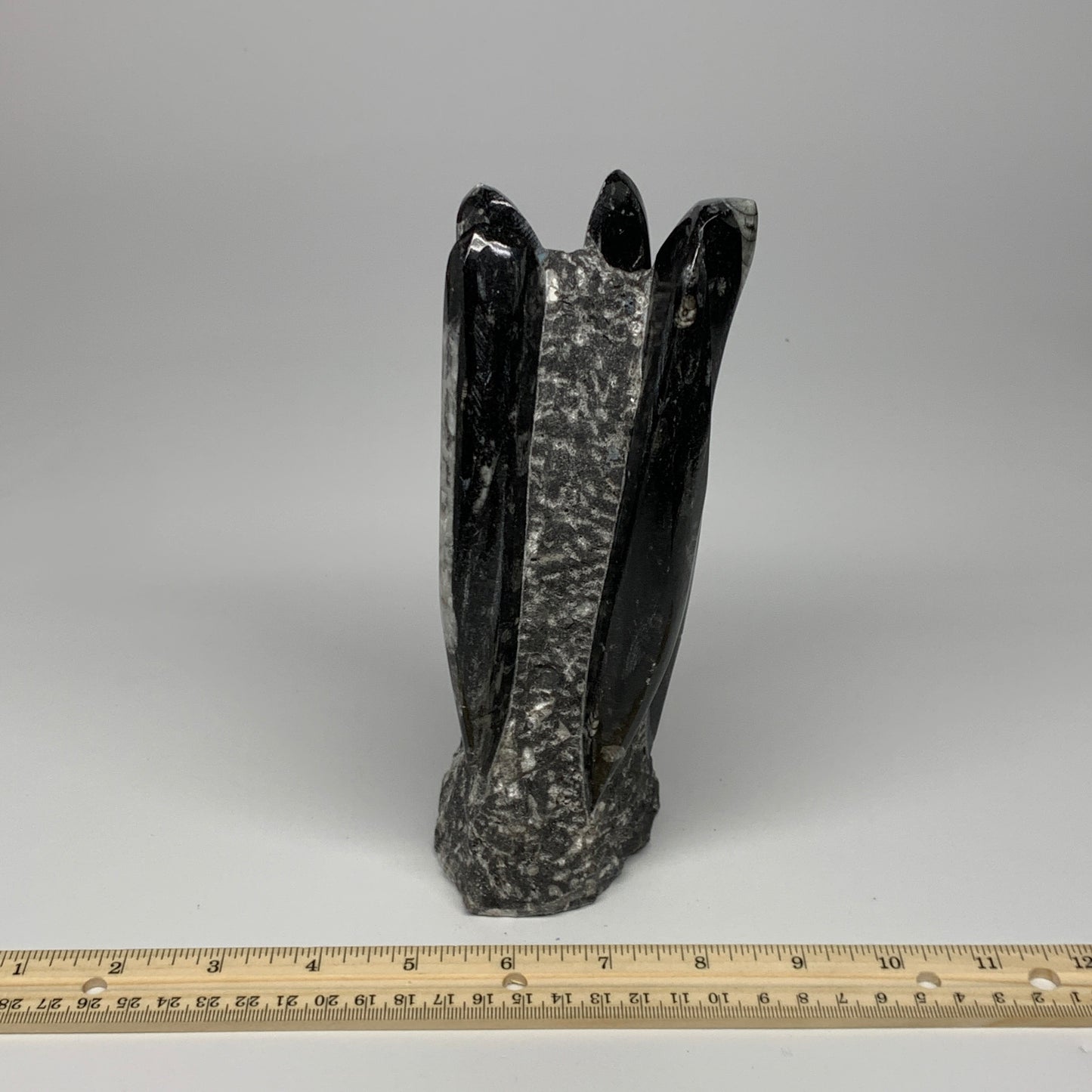 1325g, 7.5"x3.3"x3" Black Fossils Orthoceras Sculpture Tower @Morocco, B23412
