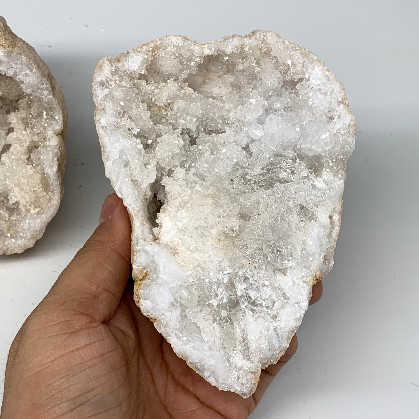 3.46Lbs,6.25"x5.1"x3.8", 1 Pair, Natural Quartz Geodes Sculpture @Morocco,B10516