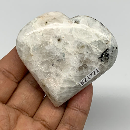 101.3g, 2.4"x2.5"x0.8", Rainbow Moonstone Heart Crystal Gemstone @India, B21721