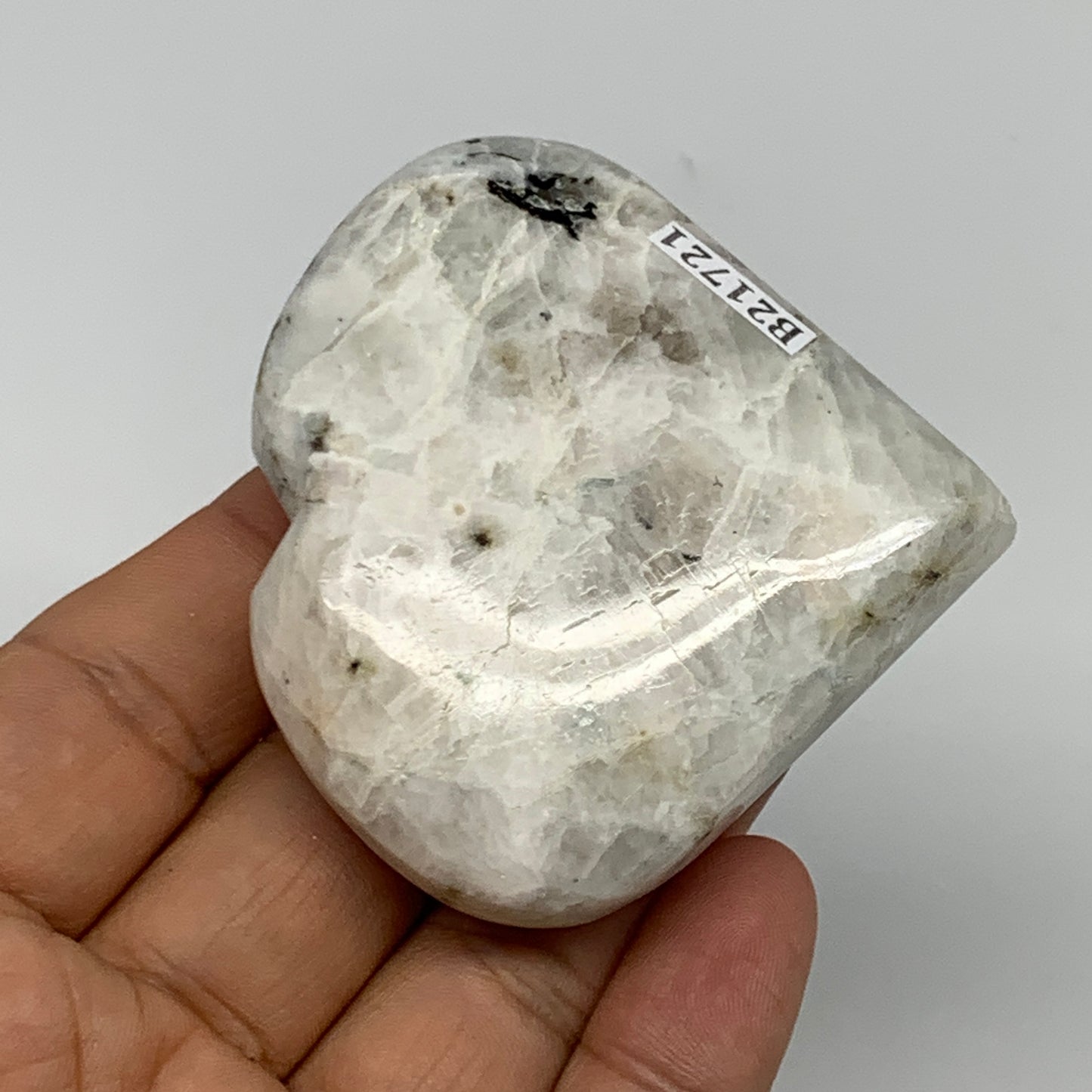 101.3g, 2.4"x2.5"x0.8", Rainbow Moonstone Heart Crystal Gemstone @India, B21721