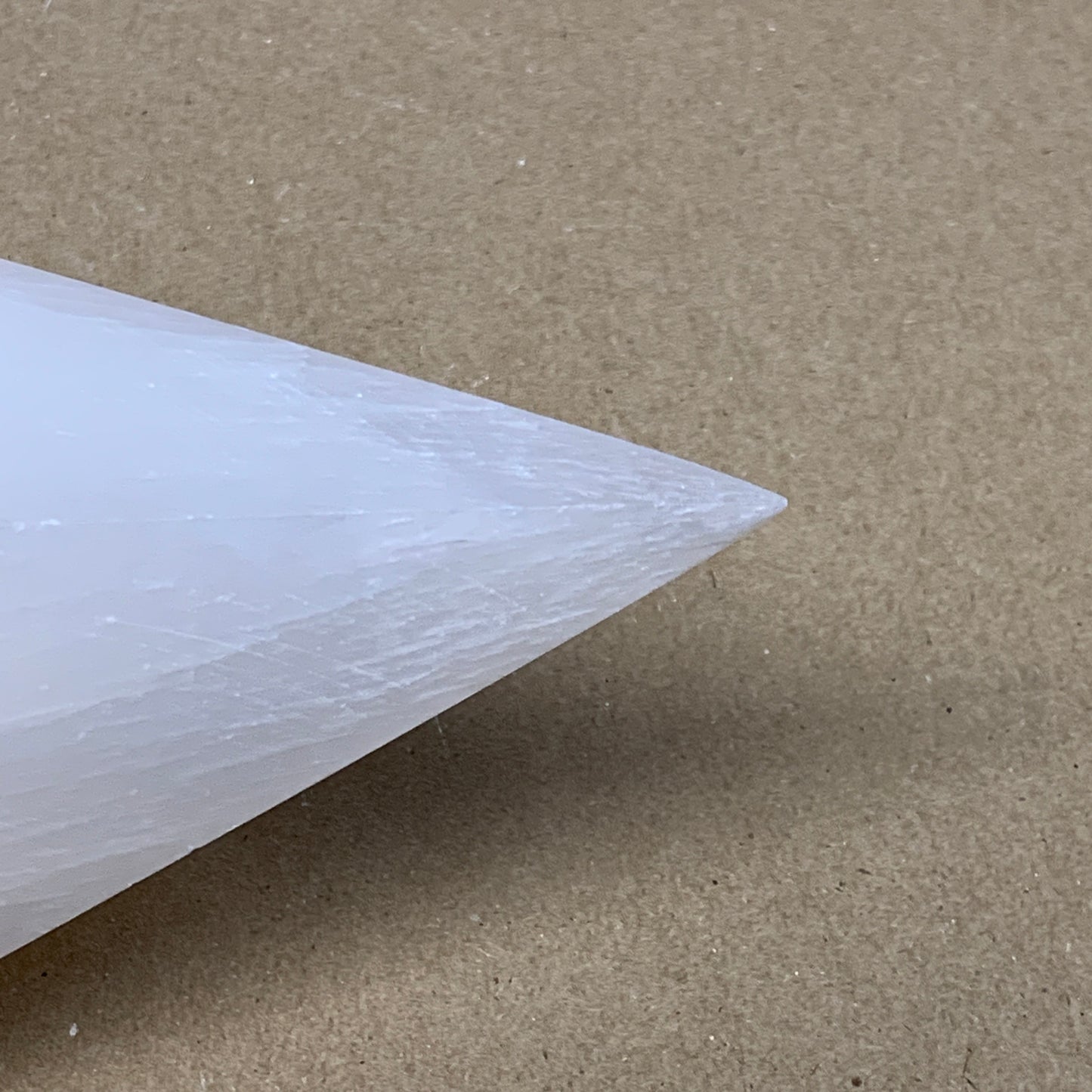 263g, 3.8"x2.2" White Selenite/Satin Spar Pyramid Crystal @Morocco, B24176